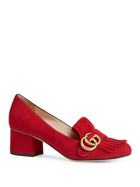 gucci red velvet heels|Gucci suede mid heel pump.